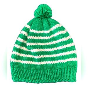 Green White Striped Knit Hat